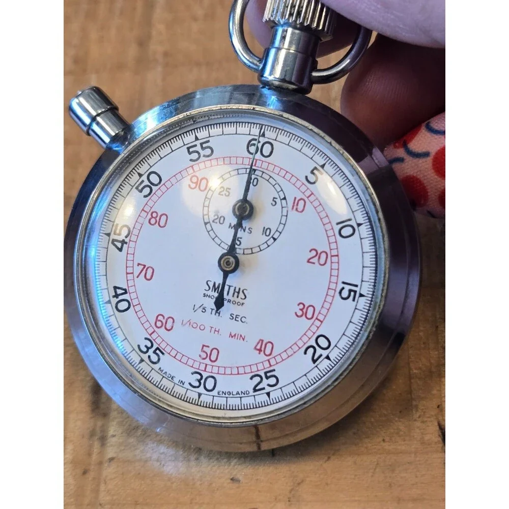 Vintage Smith's Shockproof 1/5th sec. 1/100th min. 51mm Stopwatch. Running. VGC.
